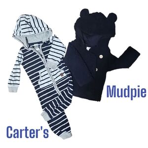 Mudpie Infant Boys NavySherpa Hooded Coat and Onesie